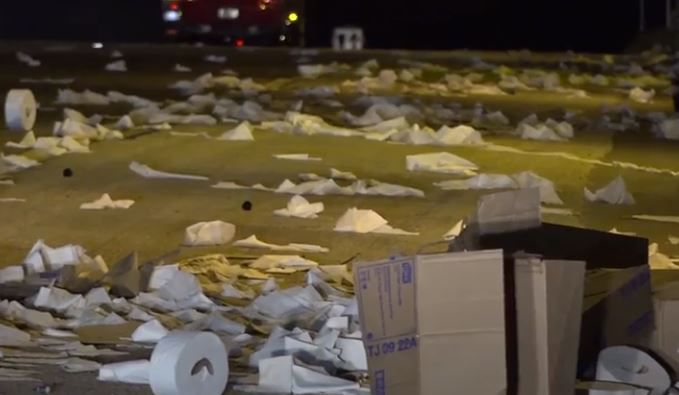 18-Wheeler Crashes, Sends Burning Toilet Paper Flying Across Freeway in Texas